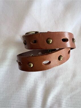 Brown Leather Studded Wrap Bracelet.